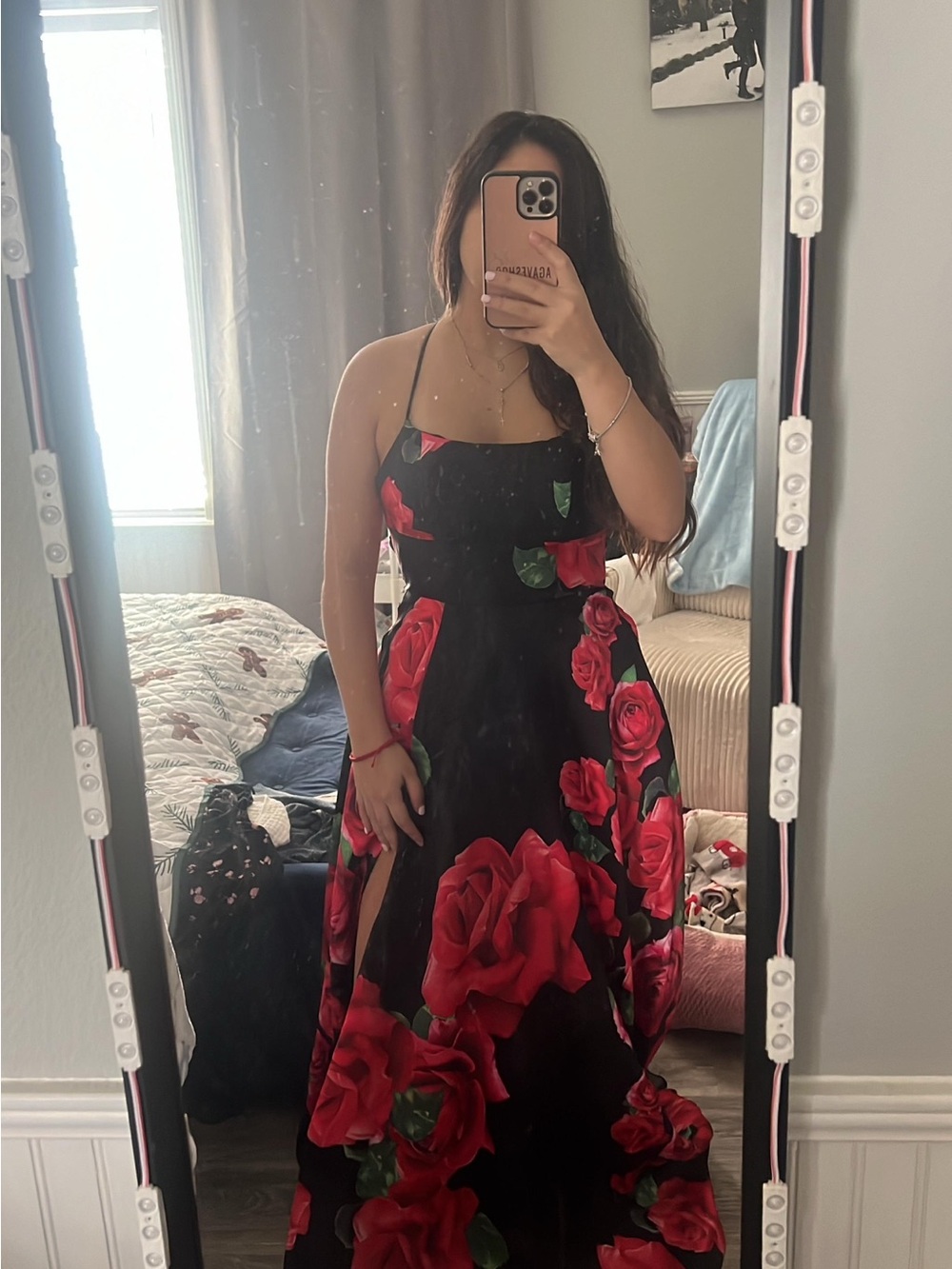 Windsor Black Maxi Dress with Red Rose Print